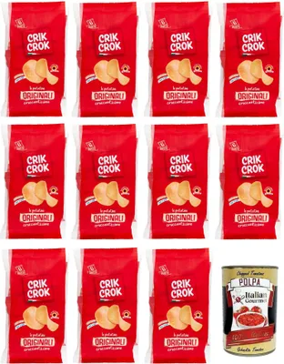 Produktbild von 11x Crik Crok Le Patatine Originali,Kartoffelchips Glutenfrei,Gesalzen Snack,150g Packung,Jede Packung enthält 6 Beutel à 25g + Italian Gourmet Polpa di Pomodoro 400g Dose