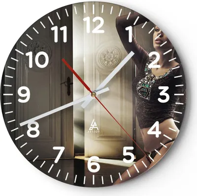 Produktbild von Wanduhr - Rund - Glasuhr - Schönheit Club Kosmetik Disco - 30x30cm - Schleichendes Uhrwerk - Lautlos - zum Aufhängen bereit - Dekoration Modern - Wanddekoration aus Glas - C4AR30x30-2141