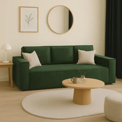 Obrázek produktu pro Rozkládací pohovka GUTTO CORDA GREEN z manšestrové látky s funkcí spánku - moderní design v módních barvách