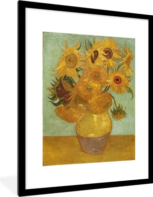 Produktbild von MuchoWow® MuchoWow® Gerahmtes Poster Sonnenblumen - Vincent van Gogh 60x80 cm - Poster mit zchwarzem Bilderrahmen - Wohnzimmer - Dekorationen - Prämie