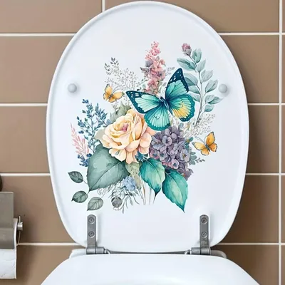 Produktbild von GKA WC Deckel Aufkleber Schmetterling mit Blumen Toilettendeckel Tattoo selbstklebend Toilette Toilettendeckelaufkleber