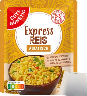 Produktbild von Gut & Günstig Express Reis Asiatisch (250g Packung) + usy Block