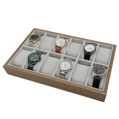 Produktbild von Holz Vorlagebrett für 12 Uhren 2x6 Uhrenkoffer Uhrentablett Uhrenpräsentation Uhrenaufbewahrung Uhrenbox Uhrendisplay Vorzeigetablett Vorlagetablett