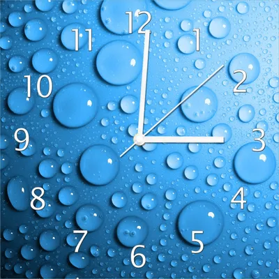 Produktbild von Wallario Design Wanduhr Wassertropfen auf Blau aus Echtglas, Größe 30 x 30 cm
