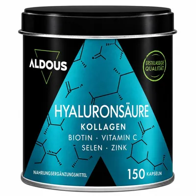 Produktbild von Hydrolysiertes Kollagen + Hyaluronsäure 220 mg - 150 Kapseln - 800 mg Kollagen pro Dosis - feuchtigkeitsreiche Haut und starke Gelenke - Vitamine
