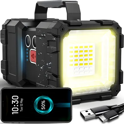 Produktbild von Taschenlampe Led, Extrem Hell Taschenlampe, USB Aufladbar, Akku, Powerbank,  Werkstattlampe, Inspektionsleuchten, Handlampe, Campinglampe Retoo