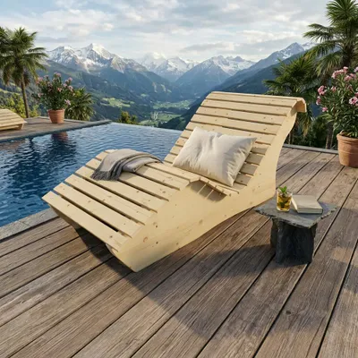 Produktbild von Holzliege Waldsofa Wellenliege Relaxliege "Sigi" Gartenliege Massivholz Fichte abgeschrägt 80cm Himmelsliege