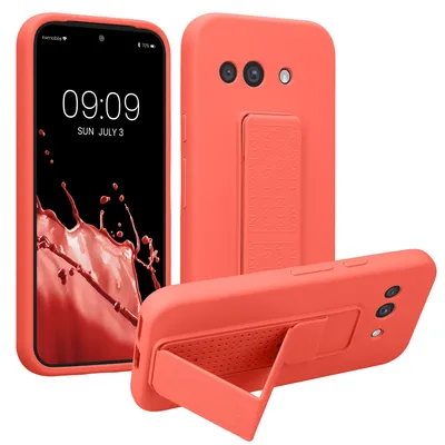 Produktbild von kwmobile Handyhülle für Google Pixel 9a Hülle - TPU Silikon Case mit Fingerhalter und Stand - Schutzhülle Cover in Koralle