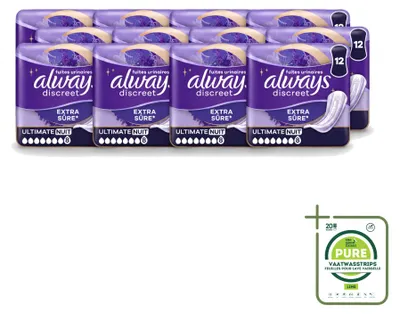 Immagine prodotto di 12 salvaslip Always Discreet Ultimate per l'incontinenza notturna - confezione grande - 12 pezzi