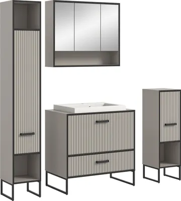 Produktbild von Bagno Badmöbelset 4 Teile inkl. Waschbecken hellgrau, cremefarben.