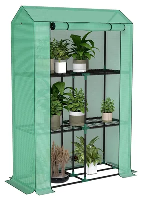 Image de Serre de jardin avec šŠtagššres 3 niveaux serre d'hivernage bache renforcšŠe en PE porte enroulable 100 x 40 x 150 cm vert