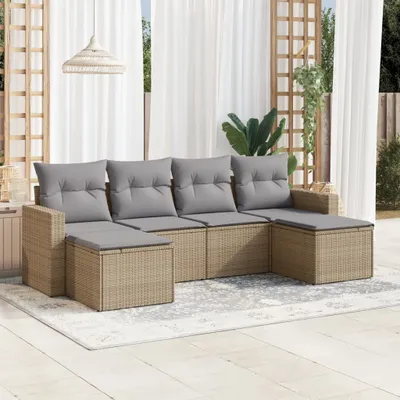Produktbild von 6-tlg. Garten-Sofagarnitur mit Kissen Beige Poly Rattan, Gartenstühle 3251656