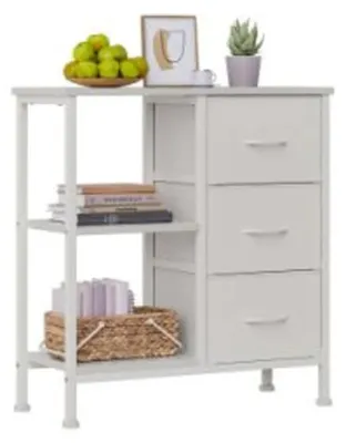 Produktbild von Aktenschrank mit 3 Schubladen - Druckerständer - 2 offene Regalfächer - Stoffschubladen - Unter Schreibtisch - Weiß