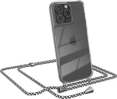Produktbild von EAZY CASE Handykette kompatibel mit Apple iPhone 15 Pro Max, Handyhülle mit Umhängeband, Handykordel, Schutzhülle Clear, Band in Schwarz