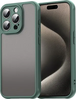 Produktbild von Matt Hülle für iPhone 15 Pro mit Kameraschutz, Transluzente Matt Rückseite Stoßfeste Handyhülle Grün