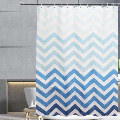 Immagine prodotto di Tenda da bagno in tessuto con sistema di bilanciamento, strisce a colori alternati, blu, tenda da bagno, tende da bagno per vasca, larghezza 180 x altezza 240 cm