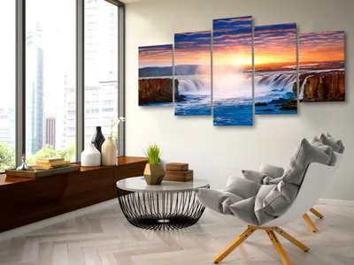Produktbild von Akustikbild Wasserfall 200x100 cm Bilder Akustikschaum Hochleistungsschallabsorber Schallschutz Leinwand 5 tlg Wandbild Raumakustik Schalldämmung c-B-0278-b-m
