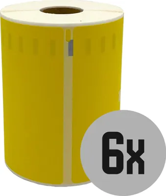 Produktbild von DULA Dymo kompatible Etiketten, S0904980, 104 mm x 159 mm, Gelb, Permanent, 6 Rollen, 220 Etiketten pro Rolle