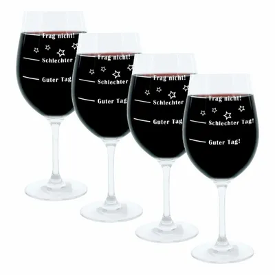 Immagine prodotto di Bicchiere da vino Leonardo XL, set di 4, Buona giornata!, Cattiva giornata!, Non chiedere!, Bicchiere Mood con incisione divertente, Bicchiere da vino Mood, 610 ml