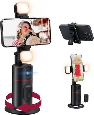 Produktbild von Handgehaltende Smartphone-Stative mit Selbstbildnis-Licht - 360° drehbare Selfie-Stange - Fernbedienungsgesteuerter Stabilisator - Handy-Gimbal-Stabilisator - Schwarz