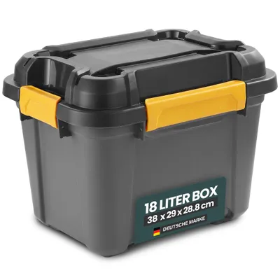 Produktbild von Kreher® Bunker Tough Aufbewahrungsbox 18L - extrem robuste IP67 Box aus recyceltem Kunststoff - Wasserdicht - ideal für Camping, Keller, Werkstatt