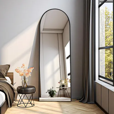 Produktbild von Ganzkörperspiegel 150 x 40 cm Standspiegel mit schwarzem Rahmen zum Stehen, Anlehnen oder Hängen