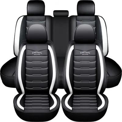 Produktbild von Universal 5-Sitze Autositzbezug Deluxe Kunstleder Komplettset Sitzbezüge Auto Set, Schwarz und Weiß