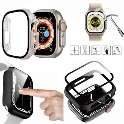 Immagine prodotto di Per Apple Watch Ultra 1 + 2 49mm 2 in 1 Watch Case Watch Cover + H9 Hard Glass Argento Scuro