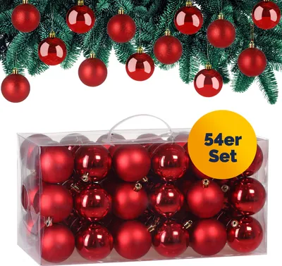 Produktbild von CASARIA® Weihnachtskugeln 54-tlg Ø 6cm Kunststoff matt glänzend Christbaumschmuck Anhänger Christbaumkugeln Weihnachtsdeko Weihnachtsbaum, Farbe:rot