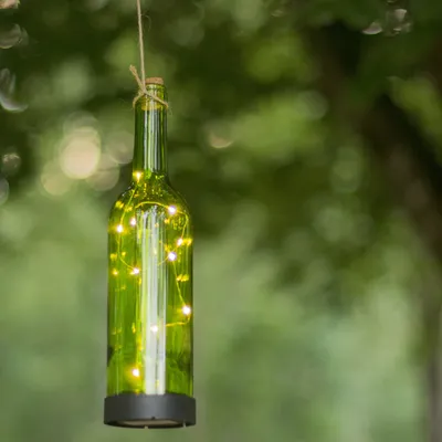 LED Solar Flaschenpost grün - 10 warmweiße LED - H: 31cm - D: 7,5cm - Dämmerungssensor