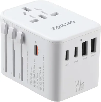 Immagine prodotto di Adattatore da muro GaN, 70W, con alimentazione rapida (PD), 3 porte USB-C, 2 porte USB-A, colore bianco