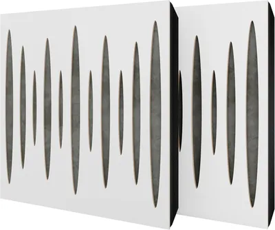 Obrázok produktu pre 2-balenie – Akustický panel s velúrovým poťahom a montážnou sadou | 50 x 50 x 5 cm | Absorpcia, difúzia, odraz a zvuková izolácia | [PULSAR – biela | sivá]