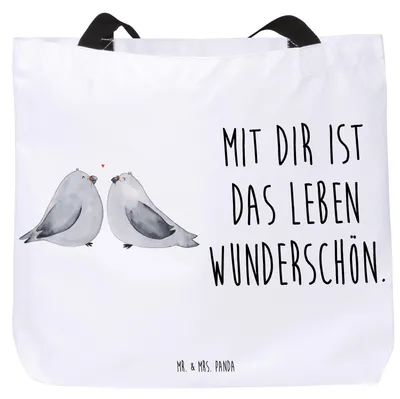 Produktbild von Mr. & Mrs. Panda Schultasche Turteltauben Liebe - Weiß - Geschenk, Tote Bag, Stoffbeutel, Liebesgeschenk, Laptoptasche, Strandtasche, Tasche, Tauben, Hochzeitstag