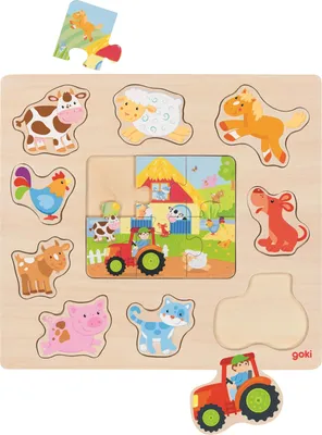 Image de GOKI Puzzle en bois + puzzle animaux de la ferme