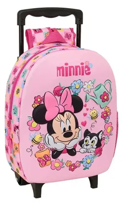 Image de Sac à dos Safta Minnie Mouse en 3D, 8,91 litres, avec roulettes, couleur rose, pour enfant, taille unique
