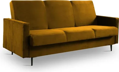 Obrázek produktu pro Rozkládací pohovka FLORA – Zlatožlutá – Bonell pružiny – Úložný prostor – 212x96x89 cm – Robustní materiál – Moderní design