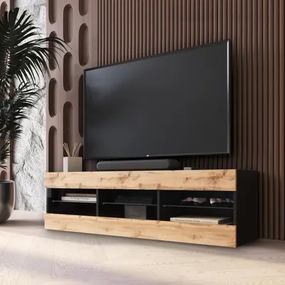 Obrázek produktu pro Komoda Tivoli s TV skříňkou, Wotan/černá, šířka 140 cm x výška 40,5 cm x hloubka 35,5 cm, bez LED, do obývacího pokoje, ložnice