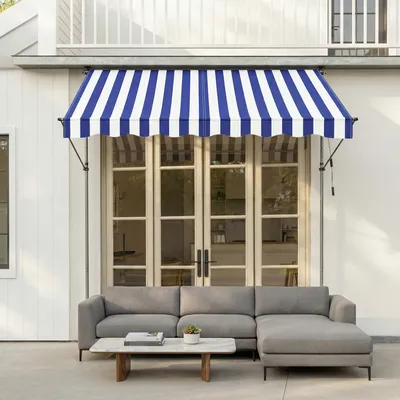 Produktbild von SONGMICS Klemmmarkise höhenverstellbar, Balkonmarkise mit Handkurbel, für Terrasse, Garten, 250 x 120 cm, blau-weiß