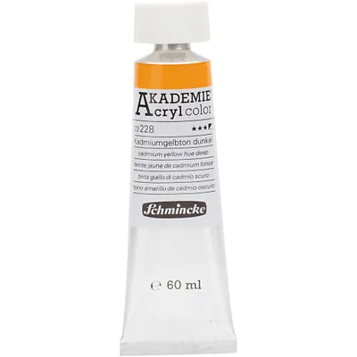 Produktbild von Schmincke AKADEMIE® Acrylfarbe, Kadmiumgelbton dunkel (228), Halb-opak, Lichtech, 60ml