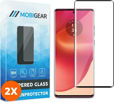 Produktbild von Mobigear Premium Displayschutzfolie für Motorola Edge 50 Fusion, gehärtetes Glas, Displayschutzfolie – kompatibel mit Hüllen, schwarz (2er-Pack)
