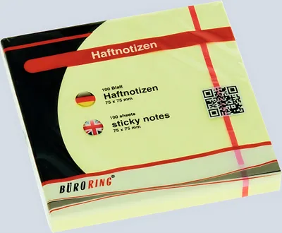 Produktbild von Büroring Haftnotiz100 Blatt pastellgelb 75x75mm
