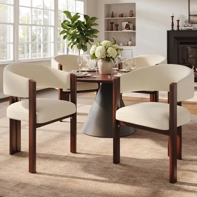 Immagine prodotto di Set di 4 sedie da pranzo Flieks, con imbottitura spessa e gambe in ferro, piedini regolabili in altezza, ideali per la cucina, sedie imbottite, dimensioni 57,5x60,5x78,5 cm, colore beige
