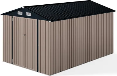 Immagine prodotto di Capanno per attrezzi COSTWAY in metallo, 350 x 223 x 197 cm capanno per attrezzi con tetto spiovente, porte e chiavi con serratura, capanno da giardino
