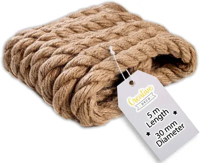 Produktbild von Creative Deco Juteseil | 5m Lang | 30mm Dick | Starke und Haltbare Schnur | Verdreht Garn | Natürliche Braune Farbe | Perfekt für Gartenarbeit, Innendekoration, DIY, Bastelprojekte