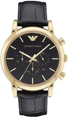 Image de Montre chronographe élégante avec boîtier en acier inoxydable de 46mm cadran noir bracelet en cuir mouvement précis & 50m de résistance à l'eau.