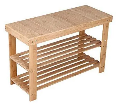 Image de Étagère à chaussures avec banc intégré, en bambou, 2 niveaux, 70x28x45 cm, couleur naturelle