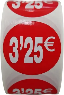 Zdjęcie produktu dla Naklejki Cenowe 3,25 € Okrągłe 35 mm 2500 szt na Rolce Czerwone