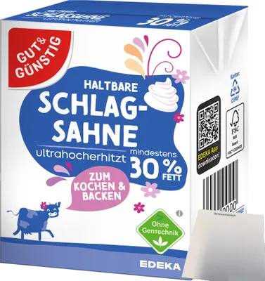 Produktbild von Gut & Günstig Haltbare Schlagsahne 30% Fett (200g Packung) + usy Block