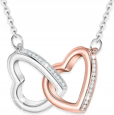 Image de Collier en argent avec deux cœurs et zirconium, cœurs reliés, ARGENT 925