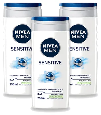 Produktbild von 3 x NIVEA MEN Sensitive Pflegedusche - Hydratisierend - 250 ml - Vorteilspackung - 3 Stücke